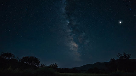Milky way and stars in the night sky. Long exposure photograph.