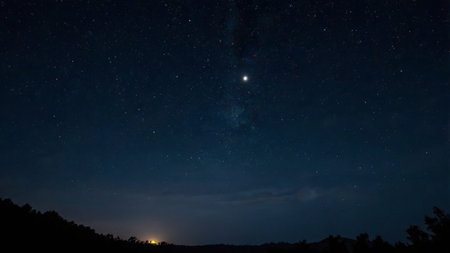 Night sky with stars and milky way. Long exposure photograph.の写真素材
