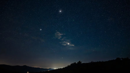 Night sky with stars and milky way. Long exposure photograph.