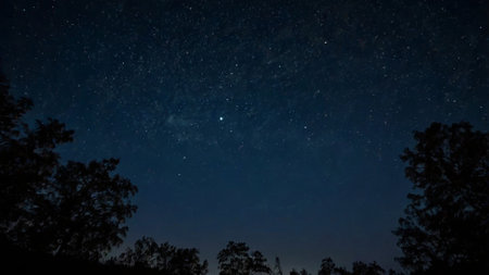 Night sky with stars and milky way. Long exposure photograph.