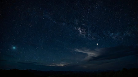 Night sky with stars and milky way. Long exposure photograph.