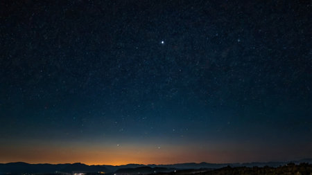 Night sky with stars and milky way. Panoramic view.