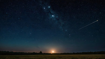 Night sky with stars and milky way. Long exposure photograph.