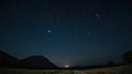 Night sky with stars and milky way. Long exposure photograph.の写真素材