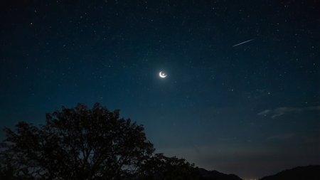Night sky with stars and moon. Beautiful night sky with stars.の写真素材