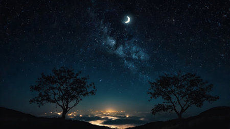 Silhouette of tree and milky way in the night sky