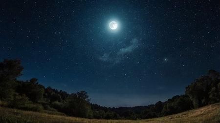 night sky with stars and moon, panorama of night sky with stars