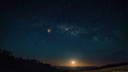 Night sky with stars and milky way. Long exposure photograph.の写真素材