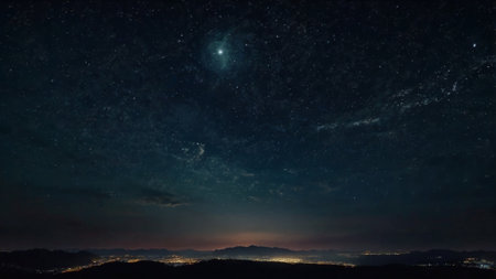 Milky way over the mountains at night. Long exposure photograph.