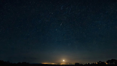 Night sky with stars and milky way. Long exposure photograph.