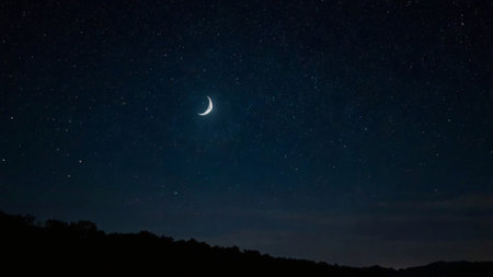Night sky with stars and the moon. The moon in the night sky.の写真素材