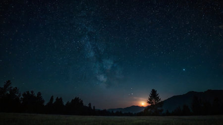 Milky Way over the mountain at night with starry sky.の写真素材