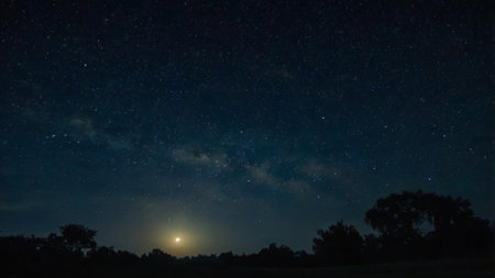 Night sky with stars and milky way. Long exposure photograph.