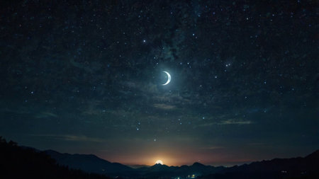 Night sky with stars and the moon.