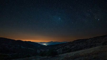 Milky Way over the mountains at night with stars in the sky
