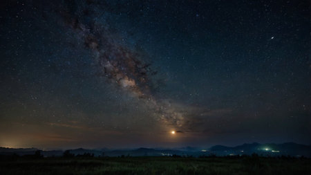 Milky way and stars in the night sky. Long exposure photograph.