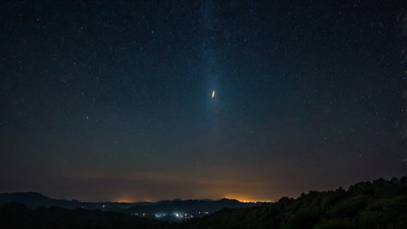 Night sky with stars and milky way. Long exposure photograph.