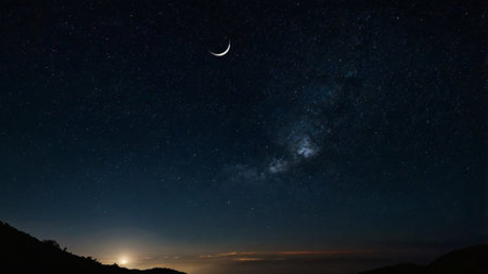 Night sky with stars and milky way in the mountains. Night sky with stars and moonの写真素材