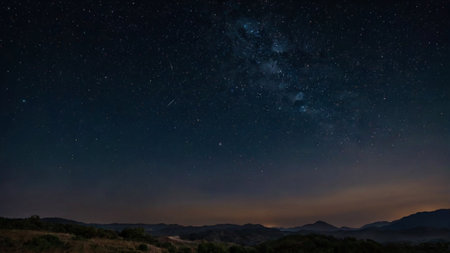 Milky way and stars in the night sky over the mountains.