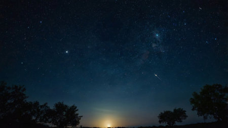 Milky way and stars in the night sky. Night landscape.の写真素材