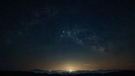 Milky way and stars in the night sky. Long exposure photograph.の写真素材