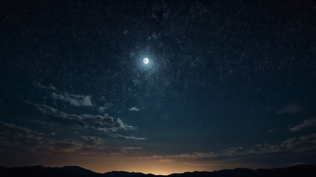 Night sky with stars and moon.の写真素材