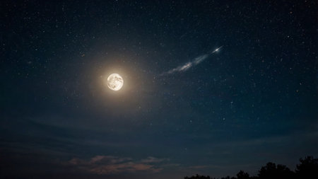 Full moon in the night sky with stars and milky way.の写真素材