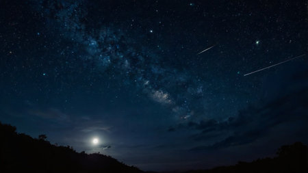 Night sky with stars and milky way. Long exposure photograph.の写真素材
