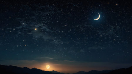 Night sky with moon and stars.の写真素材