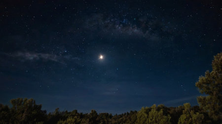 Night sky with stars and milky way, panoramic view