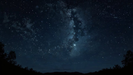 Milky way in the night sky with stars and space dust.の写真素材
