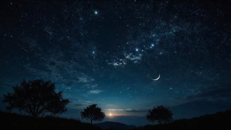night sky with stars and moonの写真素材