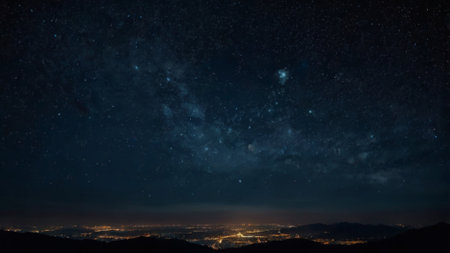Night sky with stars and milky way over the mountains. Long exposure photograph.の写真素材