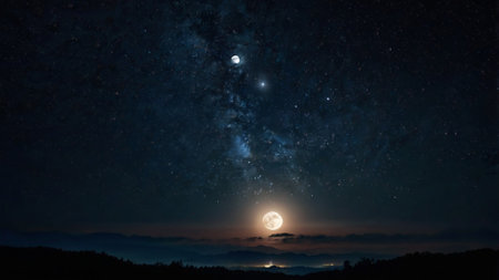 Night sky with full moon and stars.