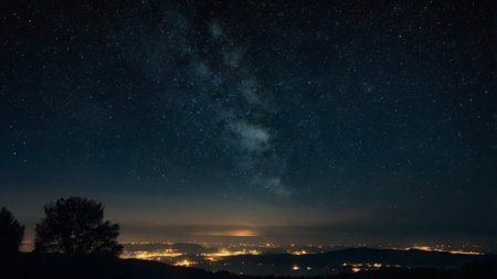 Night sky with stars and milky way. Panoramic view