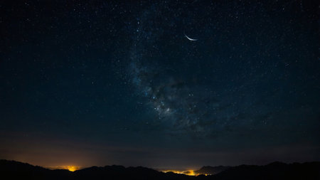 Night sky with stars and milky way. Long exposure photograph.