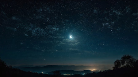 Night sky with stars and the moon. The starry sky.