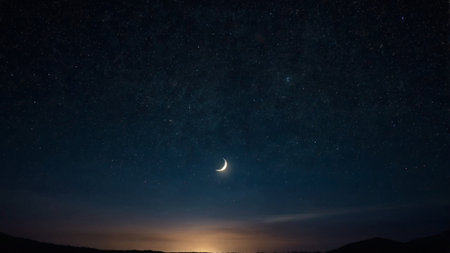 Night sky with stars and the moon.の写真素材