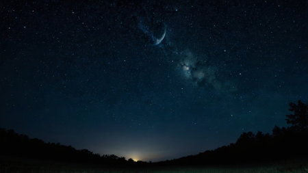 Night sky with stars and milky way. Long exposure photograph.