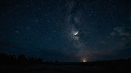 Night sky with stars and milky way. Long exposure photograph.