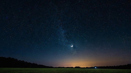 Milky way over a field at night with stars in the sky