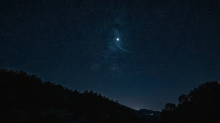 Night sky with stars and milky way. Long exposure photograph.