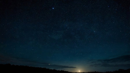 Night sky with stars and a milky way. Long exposure photograph.