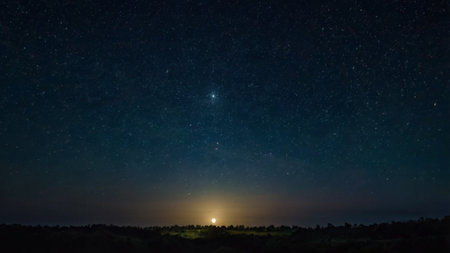Night sky with stars and milky way. Long exposure photograph.