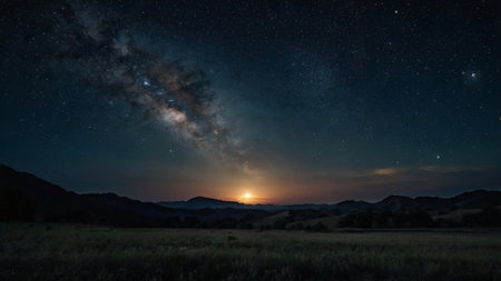 Milky way over the mountains in the national park of South Africaの写真素材