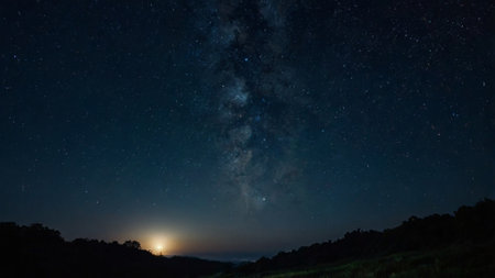 Milky way and stars in the night sky. Long exposure photograph.の写真素材