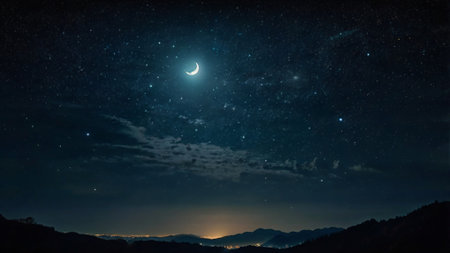 Night sky with stars and the moon.の写真素材