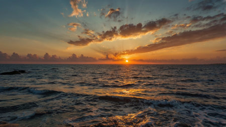 Sunset over the sea. Seascape at sunset. Panorama