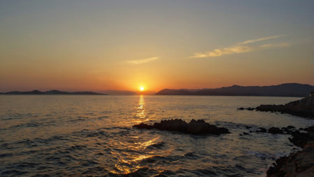 Sunset on the Mediterranean Sea in Montenegro, Budva.の写真素材
