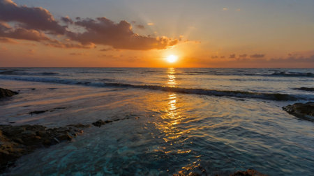 Sunset over the Atlantic Ocean in Tenerife Canary Islands Spainの写真素材
